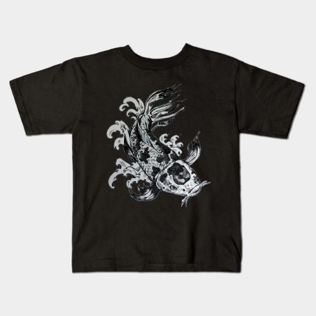 A short walk with a Japanese Koi Fish Kids T-Shirt by silentrob668